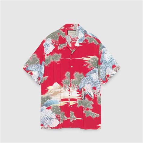 gucci eagle print viscose short sleeve shirt|gucci print shirts uk.